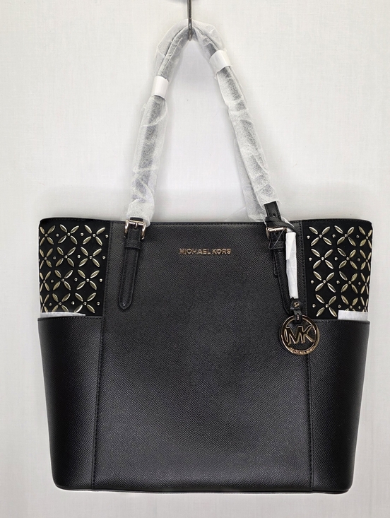 Michael Kors Handbags - NWT Michael Kors Charlotte Large Top Zip Tote - Black Saffiano with Gold Floral